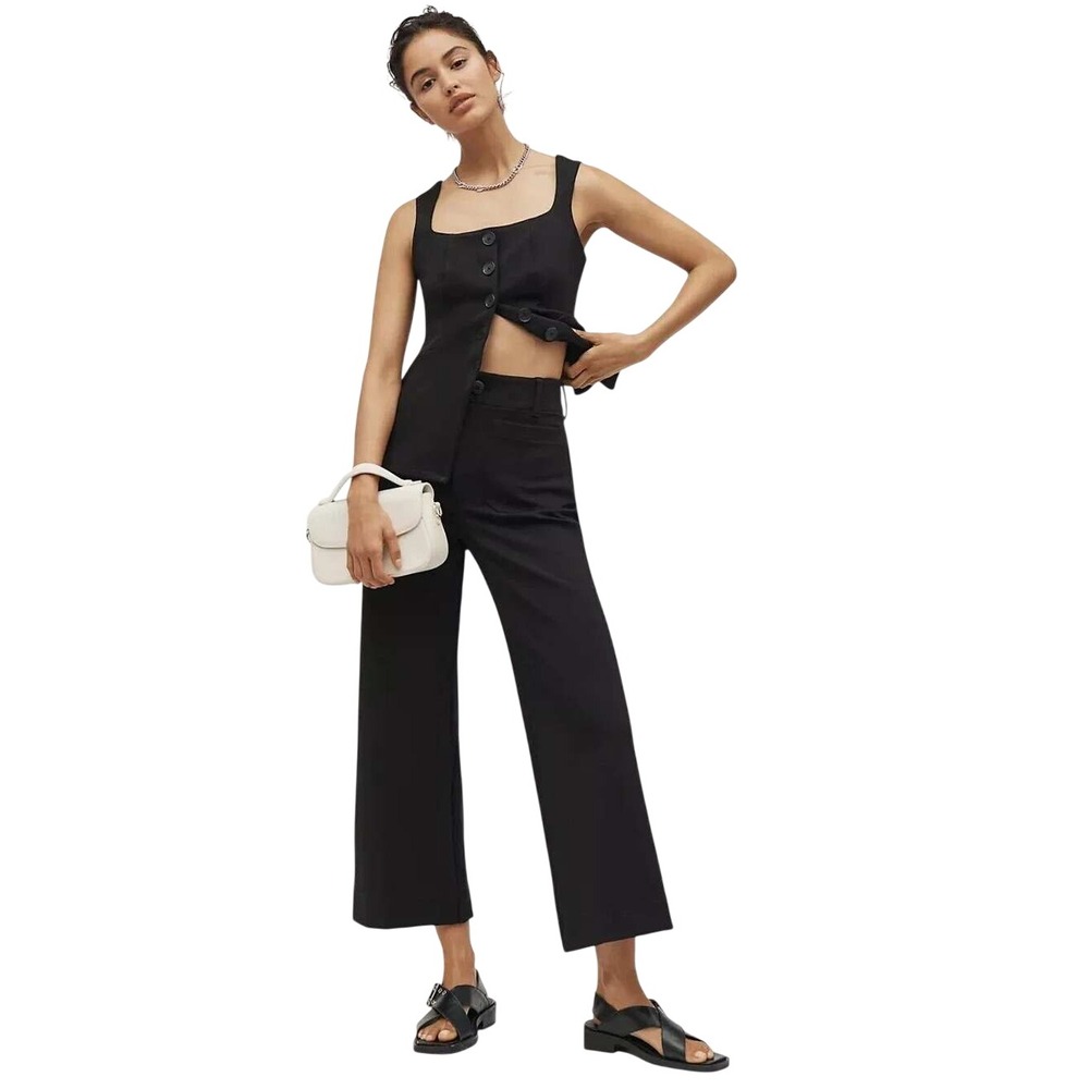 NEW Maeve Colette Knit High-Rise Wide-Leg Cropped Pants Black Onyx 31 Capsule